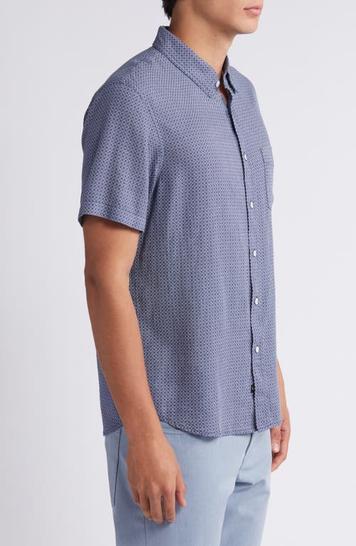 Shop Rails Carson Tile Print Short Sleeve Linen Blend Button-up Shirt In Moroccan Tile Navy