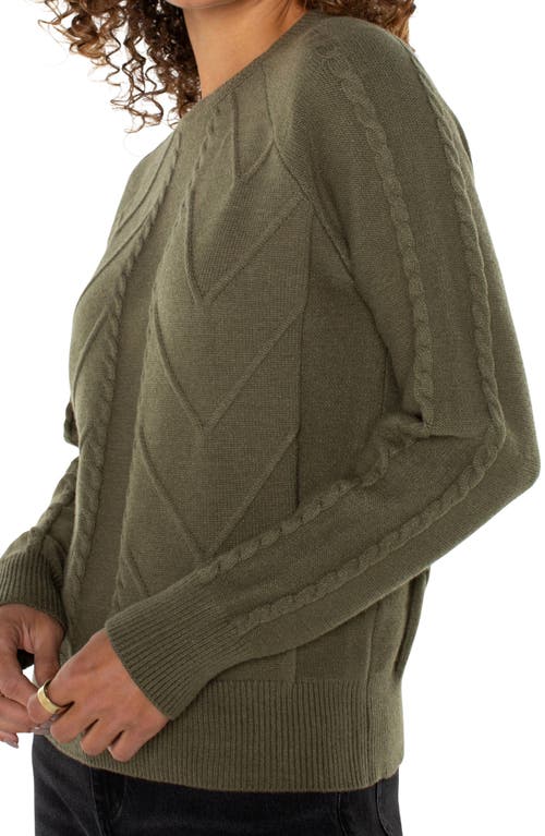 Shop Liverpool Mix Stitch Crewneck Sweater In Spanish Olive