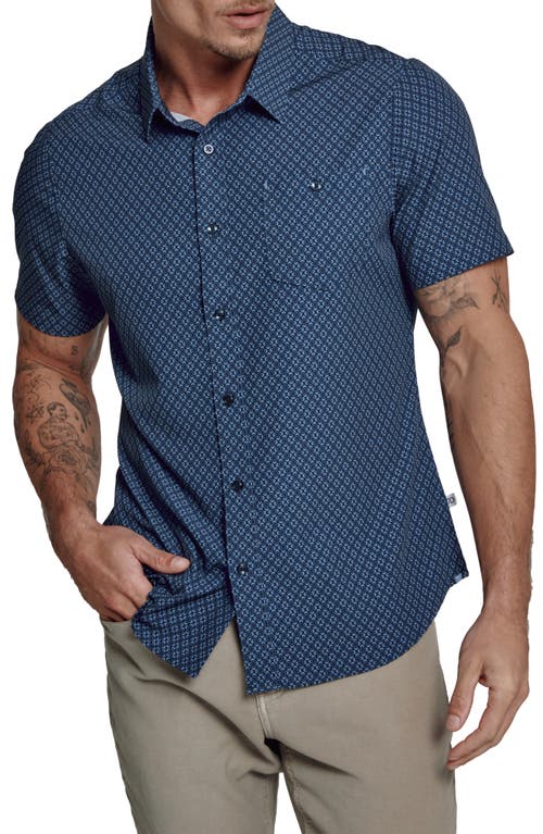 7 Diamonds Alonzo Dot Print Short Sleeve Performance Button-Up Shirt in Navy at Nordstrom, Size Small