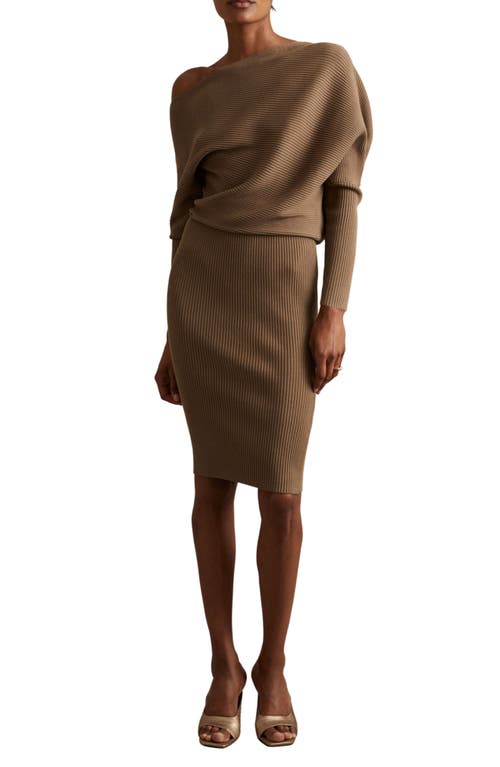 Shop Reiss Lara One-shoulder Long Sleeve Sweater Dress In Mink