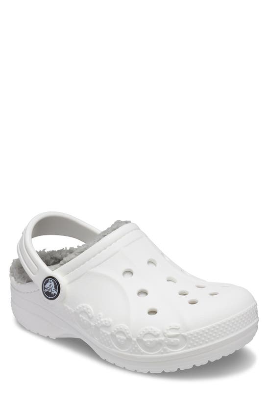 Crocs Baya Faux Shearling Lined Clog In White/ Light Grey