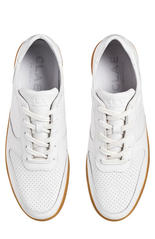 Clae Malone Leather Sneaker In White Leather Light Gum