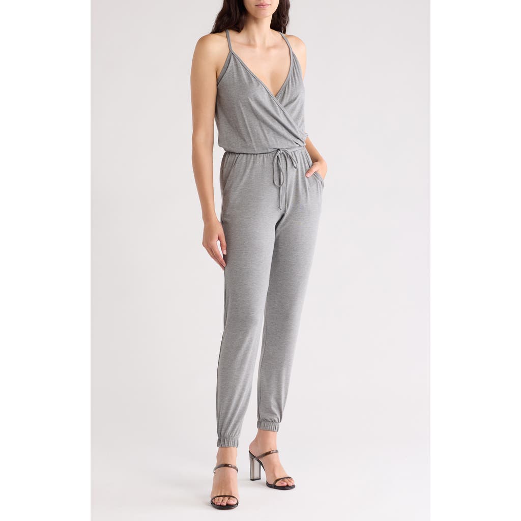 Go Couture Sleeveless Drawstring Jumpsuit In Warm Heather Grey