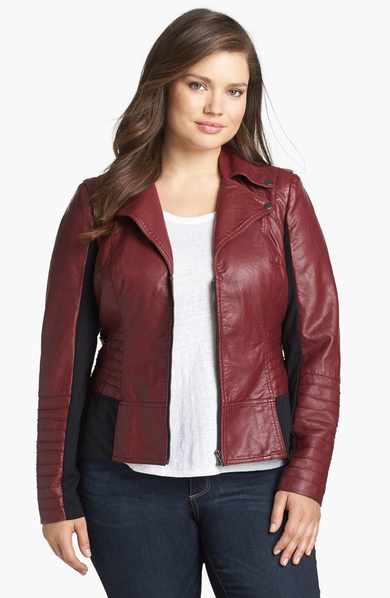 City Chic 'Evie' Pintucked Faux Leather Jacket (Plus Size) | Nordstrom