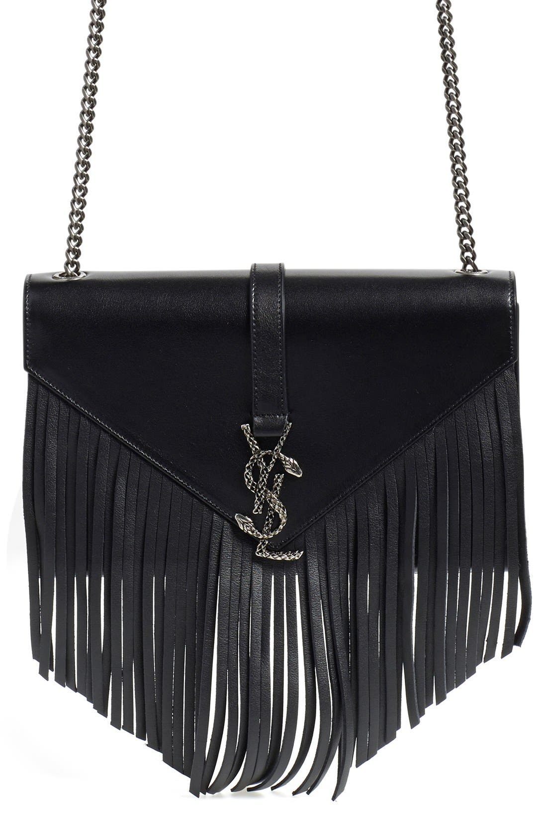 Saint Laurent 'Medium Monogram' Fringe Leather Crossbody Bag Nordstrom