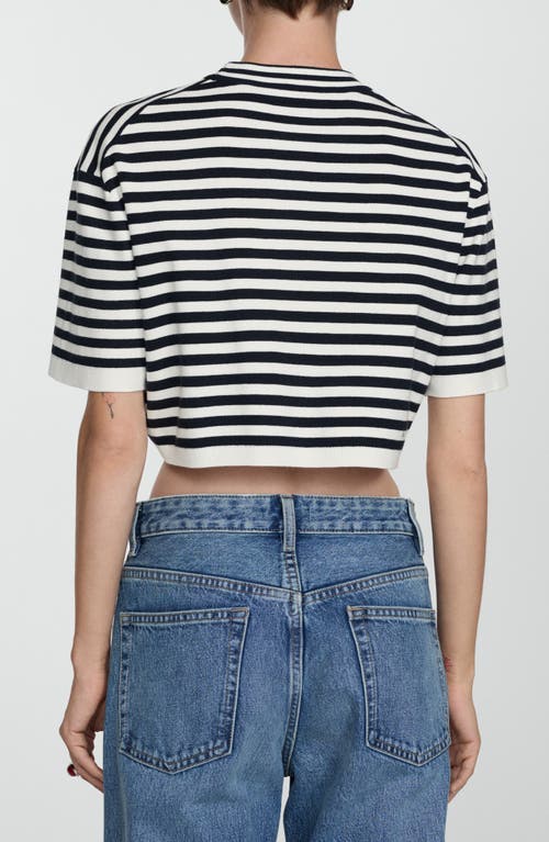 Shop Mango Stripe Short Sleeve Crop Sweater In Dark Navy