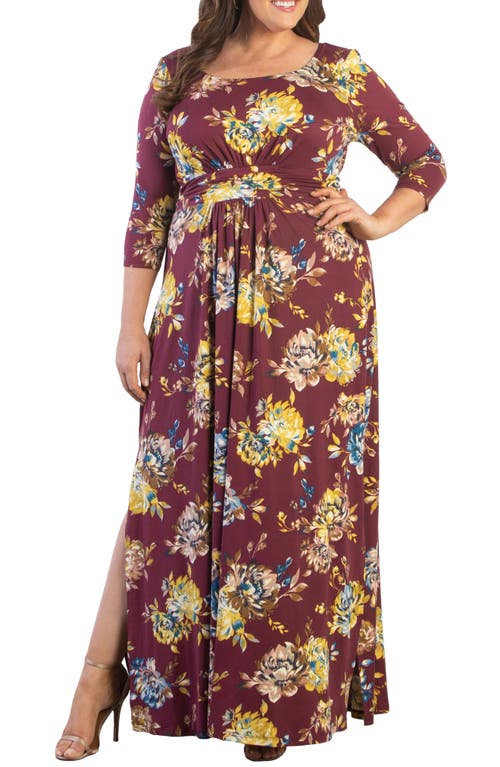 Kiyonna Maya Knit Maxi Dress in Bordeaux Blooms