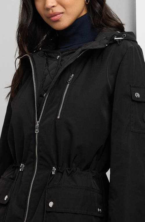 Shop Lauren Ralph Lauren Raincoat With Hood & Removable Quilted Bib In Black