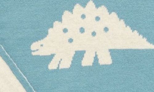Pink Lemonade Dinosaur Organic Cotton Baby Blanket & Travel Pouch Set In Soft Teal/natural Mel