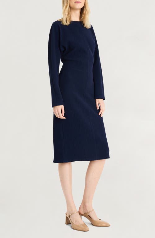 Shop Luxely Long Sleeve Boat Neck Dress In Navy