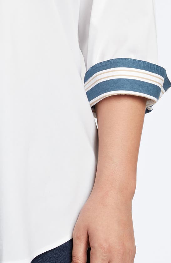 Foxcroft Margie Mix Stripe Detail Cotton Blend Sateen Button-up Shirt In White