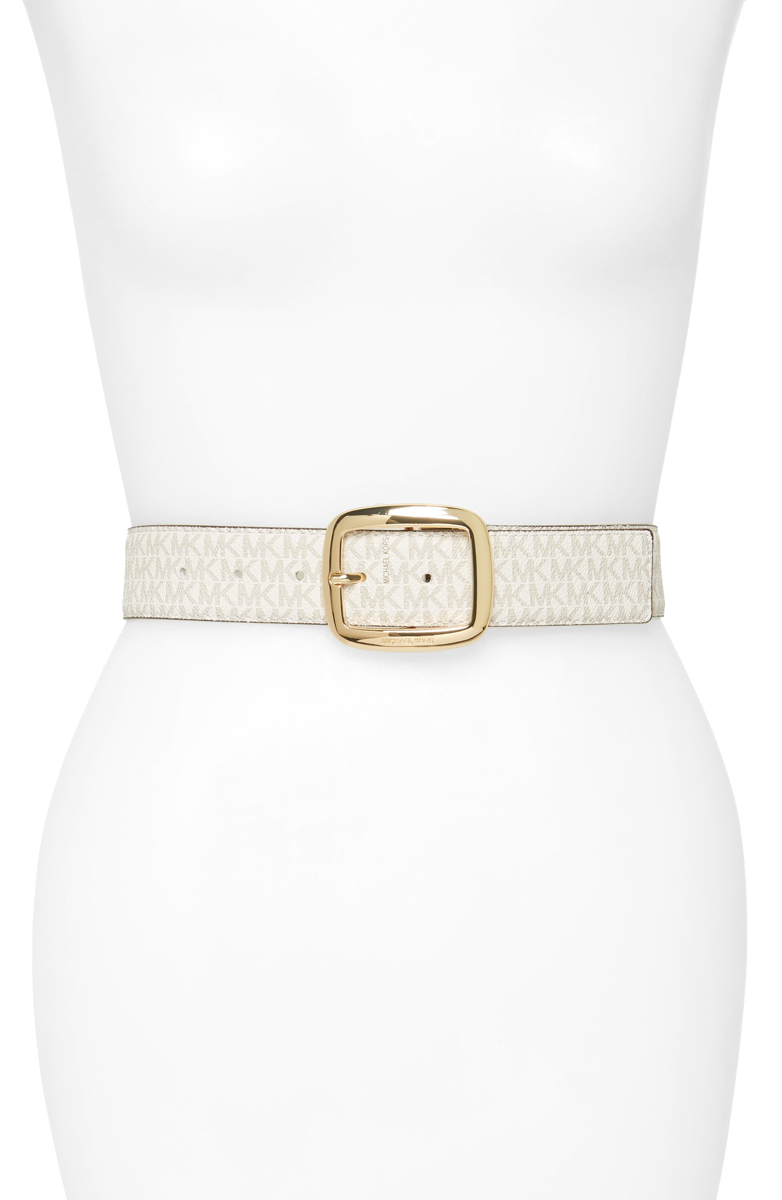 Michael Michael Kors Logo Reversible Calfskin Leather Belt, Vanilla/ Oxblood