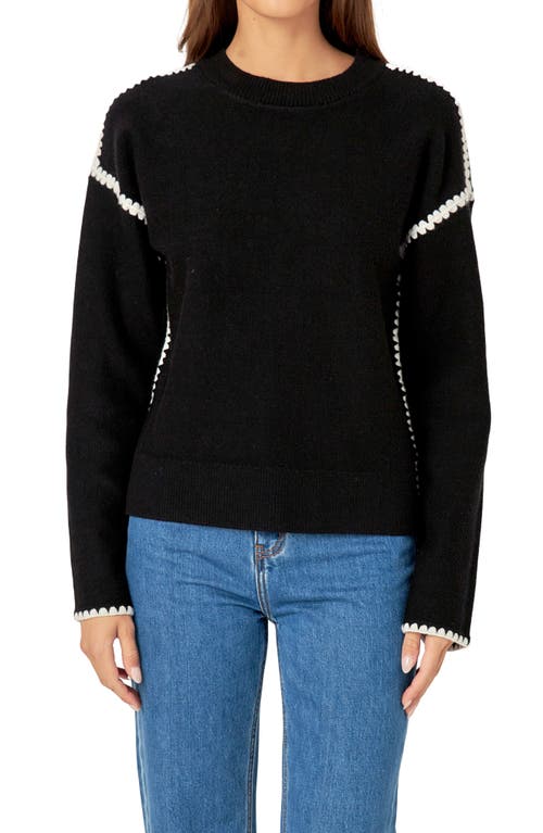 English Factory Embroidered Crewneck Sweater In Black/white