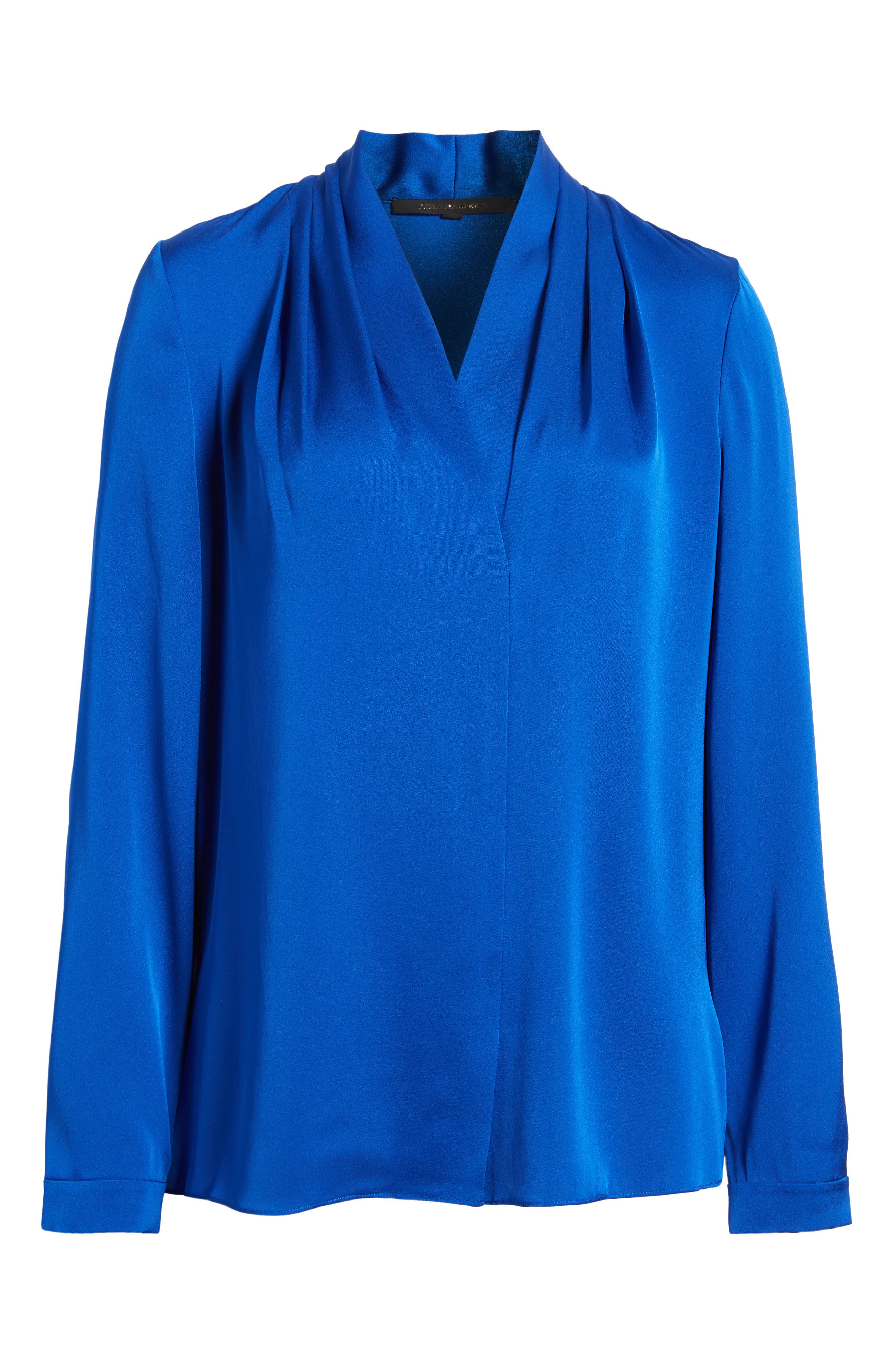 Kobi Halperin 100% Silk Long Sleeve Ruffle V-Neck Blouse Sheer high quality Blue Medium $298