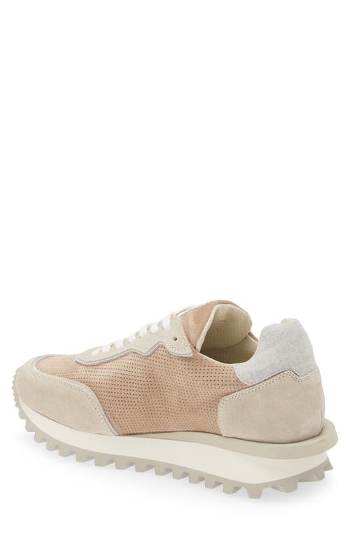 Eleventy Perforated Low Top Sneaker In Camel And Sand And Light Grey
