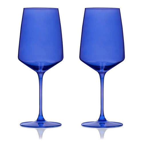 Viski Set Of 4 Cobalt Reserve Nouveau Crystal Wine Glasses In Blue