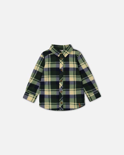 Shop Deux Par Deux Little Boy's Polar Fleece Shirt Plaid Green In Plaid Off White, Green & Navy