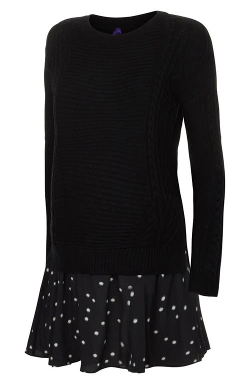 Seraphine Polka Dot Dress & Cable Knit Sweater Maternity/nursing Set In Black
