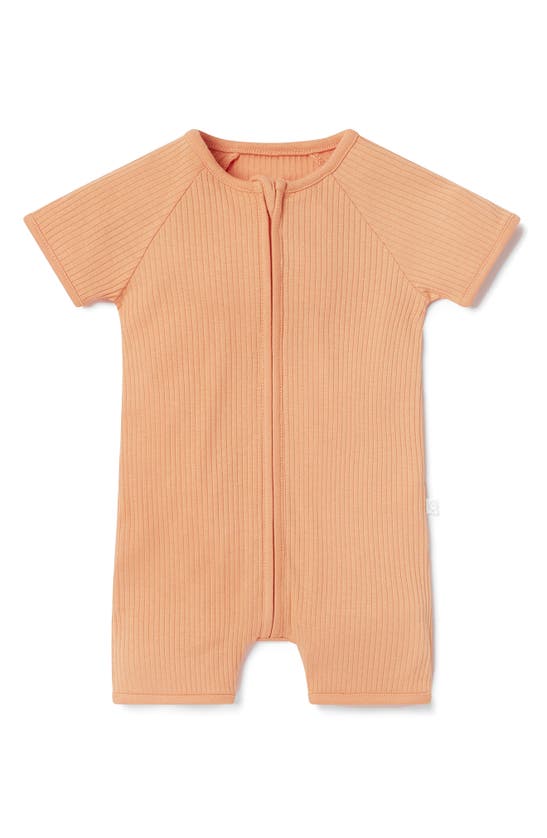 Shop Mori Rib Fitted One-piece Short Pajamas In Ribbed Orange