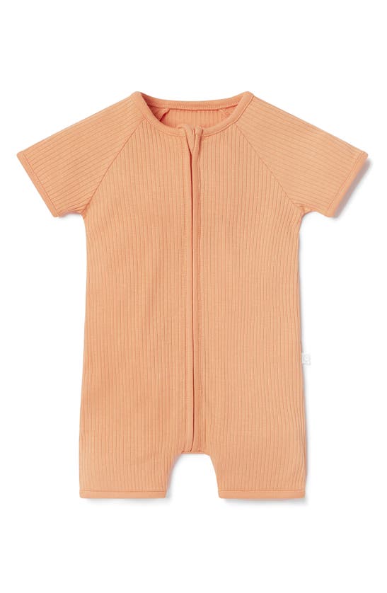Mori Rib Fitted One-piece Short Pajamas In Ribbed Orange