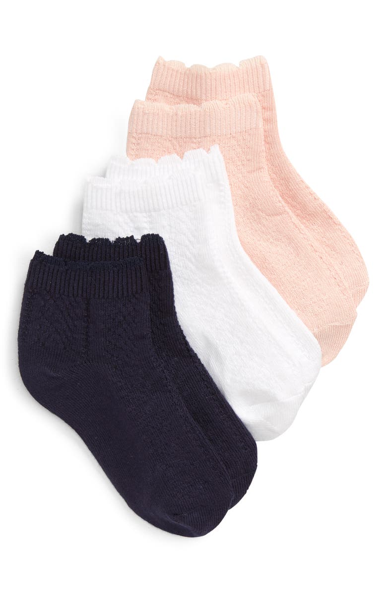 TUCKER + TATE Kids' Assorted 3-Pack Diamond Pointelle Ankle Socks, Main, color, PINK SEASHELL MULTI