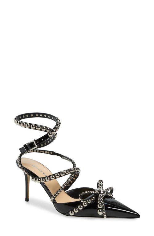 Shop Mach & Mach Studded Crystal Bow Ankle Strap Pump In Black