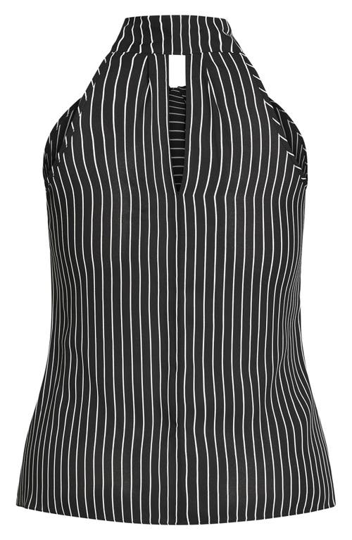 Shop City Chic Mia Stripe Tie Neck Top In Black Stripednu