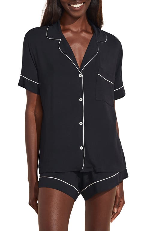 Eberjey Gisele Short Sleeve Crop Pajama Set In Black/sorbet Pink
