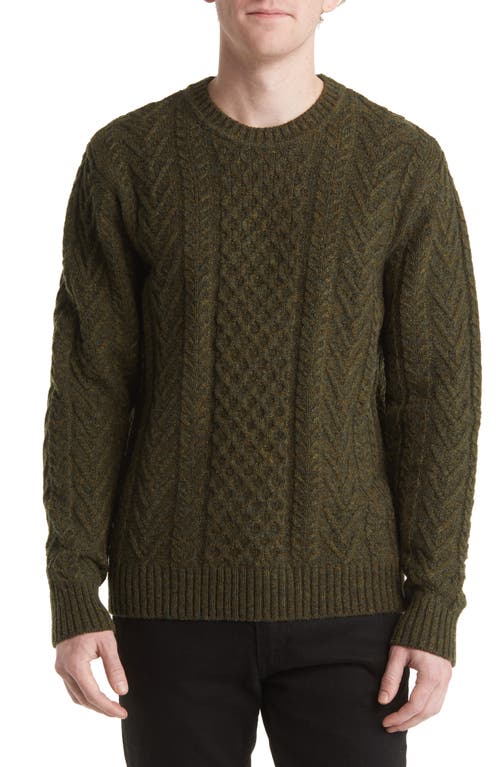 Cable Stitch Crewneck Wool Blend Sweater in Moss