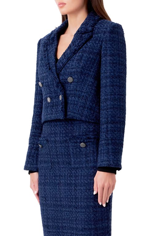 Shop Endless Rose Bouclé Tweed Jacket In Navy