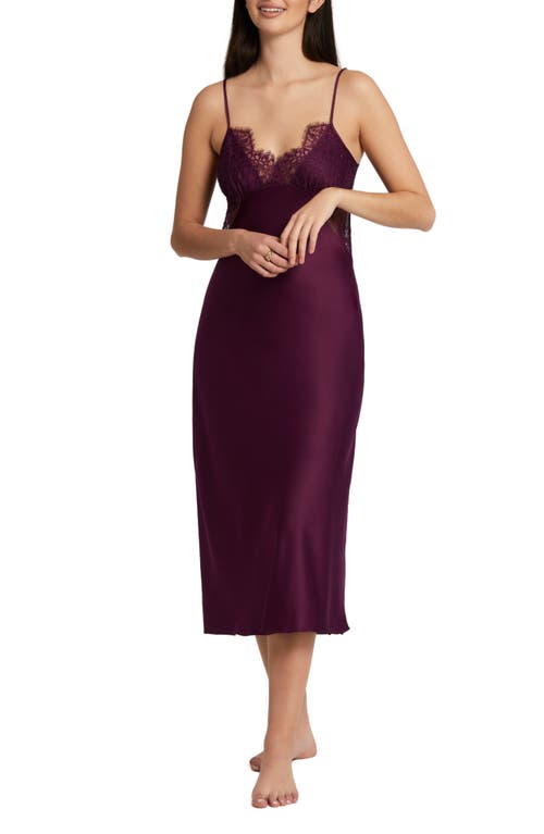 Rya Collection Serena Lace Trim Charmeuse Nightgown Aubergine at Nordstrom,