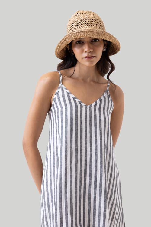 Shop Reistor Short Tent Dress With Back Tie In Striped Linen