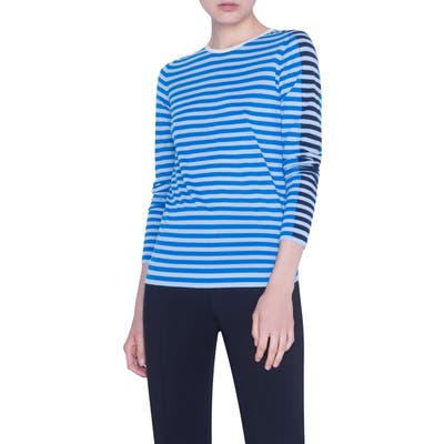 Akris Punto Multicolor Stripe Merino Wool Sweater, Blue