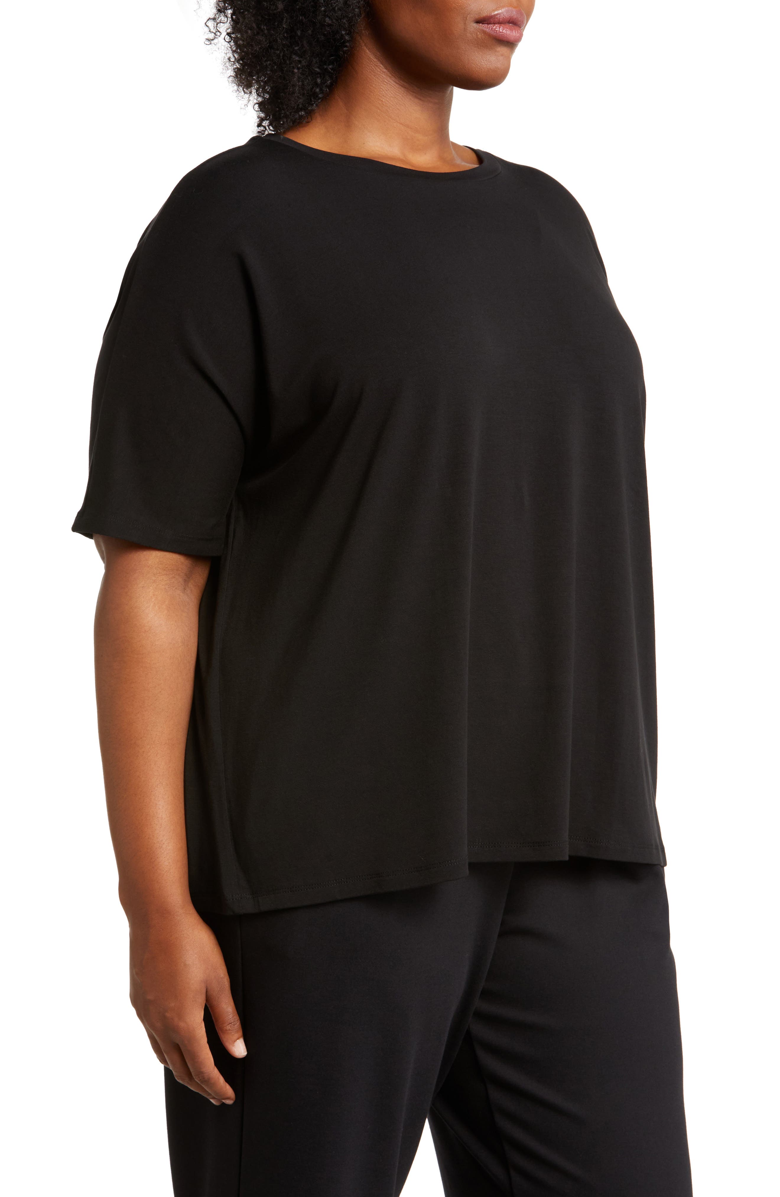 Eileen Fisher Crewneck Boxy T Shirt in Black Smart Closet