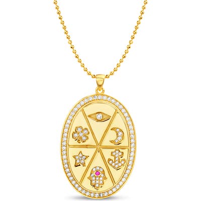 Lesa Michele Evil Eye Oval Pendant Necklace