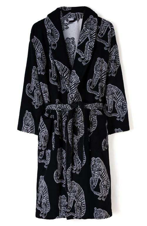 Desmond & Dempsey Print Cotton Terry Cloth Robe In Black