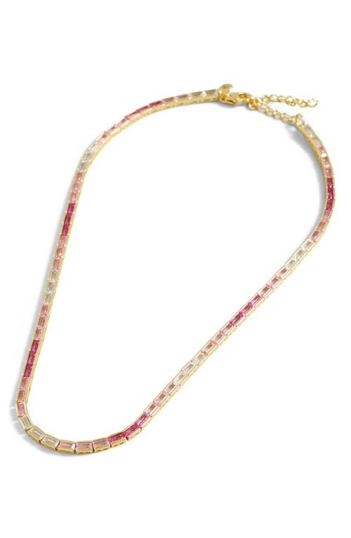 Baguette Cubic Zirconia Tennis Necklace in Shaded Pink