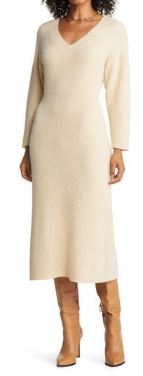 Halogen® Off the Shoulder Long Sleeve Midi Sweater Dress | Nordstrom
