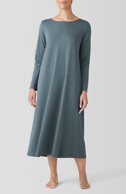 EILEEN FISHER SLEEP Bateau Neck Long Sleeve Organic Cotton Sleep Dress in Eucalyptus