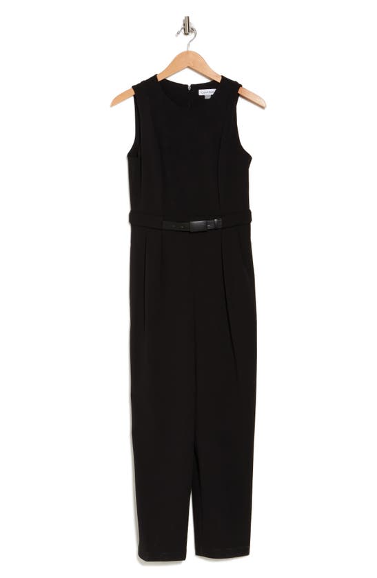 Calvin Klein Sleeveless Belted Jumpsuit In Black