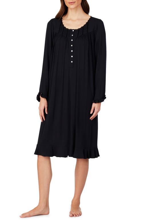 Eileen West Waltz Embroidered Long Sleeve Nightgown Black at Nordstrom,