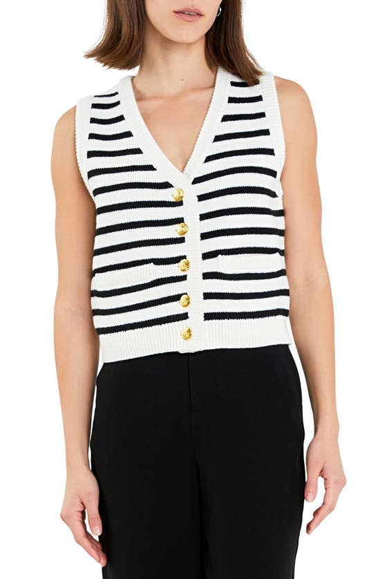 English Factory Stripe Sweater Vest In Ivory/ Black