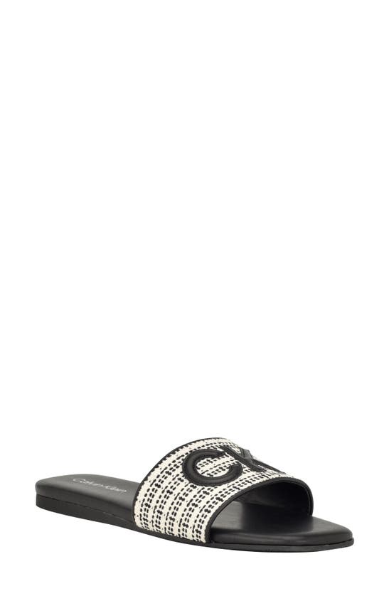 Calvin Klein Yides Womens Logo Textured Slide Sandals In Black01