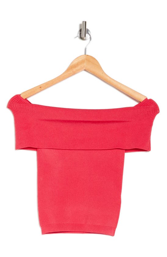 7 For All Mankind Off The Shoulder Ribbed Top In Red