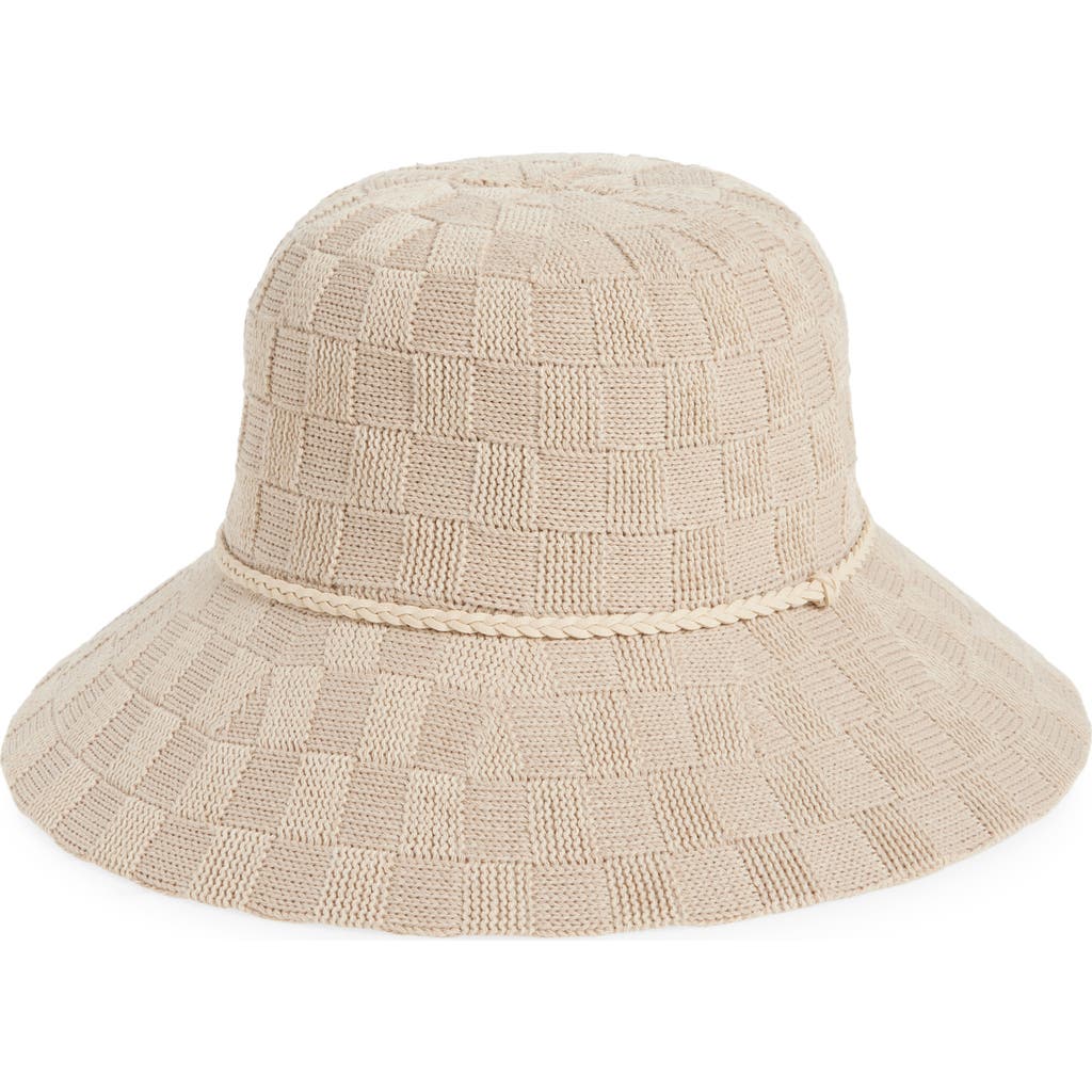 Nine West Checkerboard Wide Brim Cloche In Bone