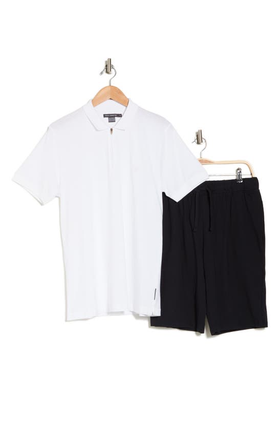 French Connection Quarter Zip Polo & Shorts Set In White-marine