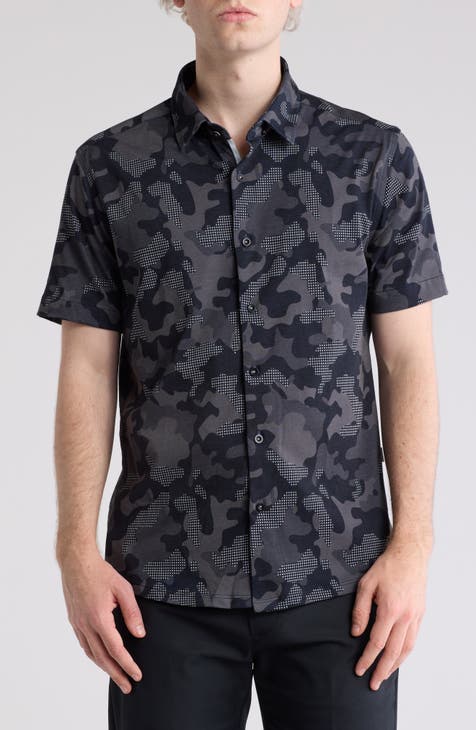 DRYTOUCH® Performance Camo Print Short Sleeve Button-Up Shirt