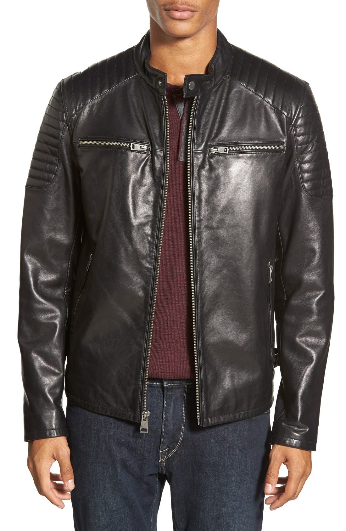 Black Rivet Regular Fit Quilted Leather Moto Jacket Nordstrom