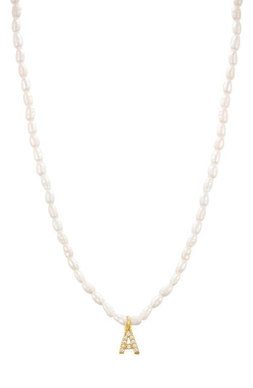 Initial Freshwater Pearl Beaded Necklace in White - A