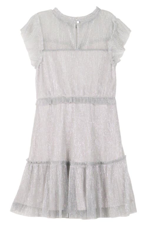 Shop Zunie Kids' Metallic Ruffle Plissé Tiered Party Dress In Silver